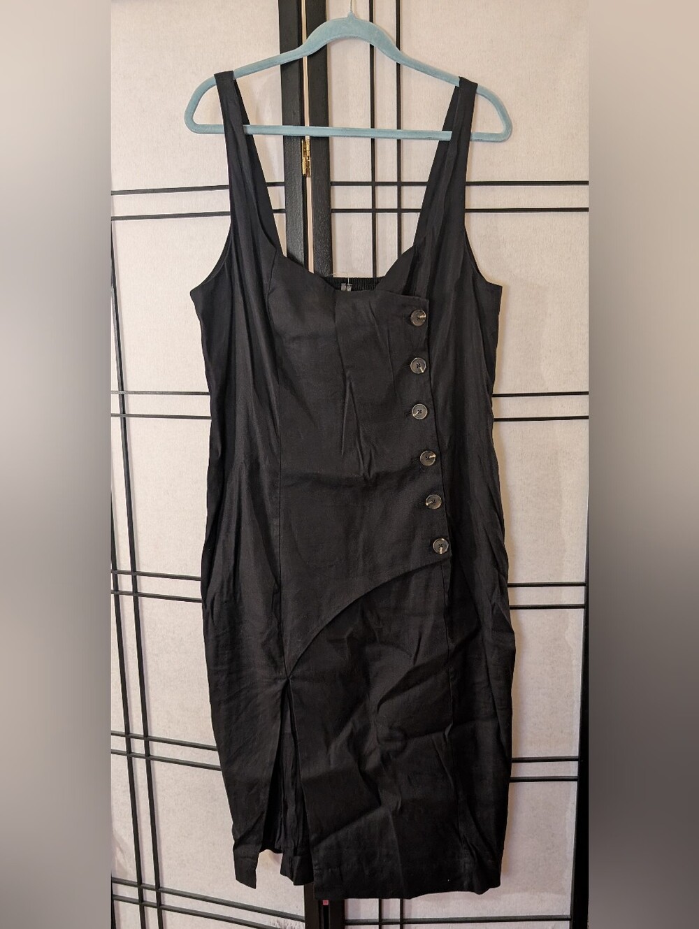 Anthropologie Black Midi Dress with Asymmetric Side Buttons - Picture 3 of 5